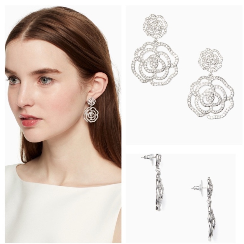 Kate Spade Rose Drop Dangle Flower Earrings NWT